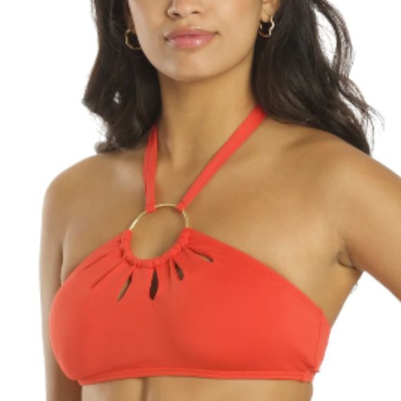 Vince Camuto Serengeti Logo-Ring Cutout Halter Bikini Swim Top Red Sunset S - Picture 3 of 15